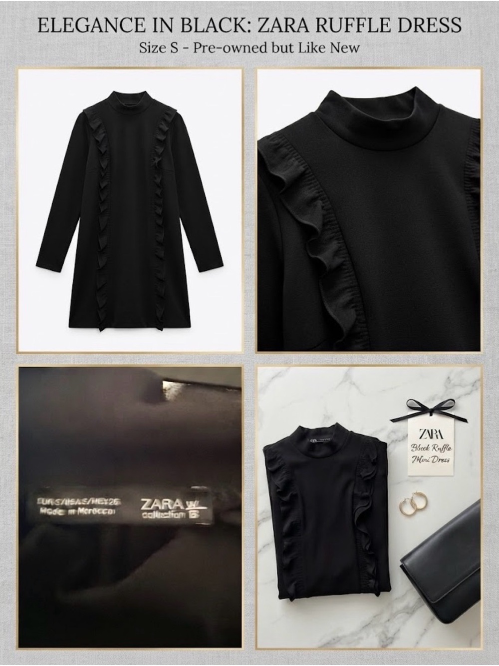 Zara Black Long-Sleeve Ruffle A-Line Dress